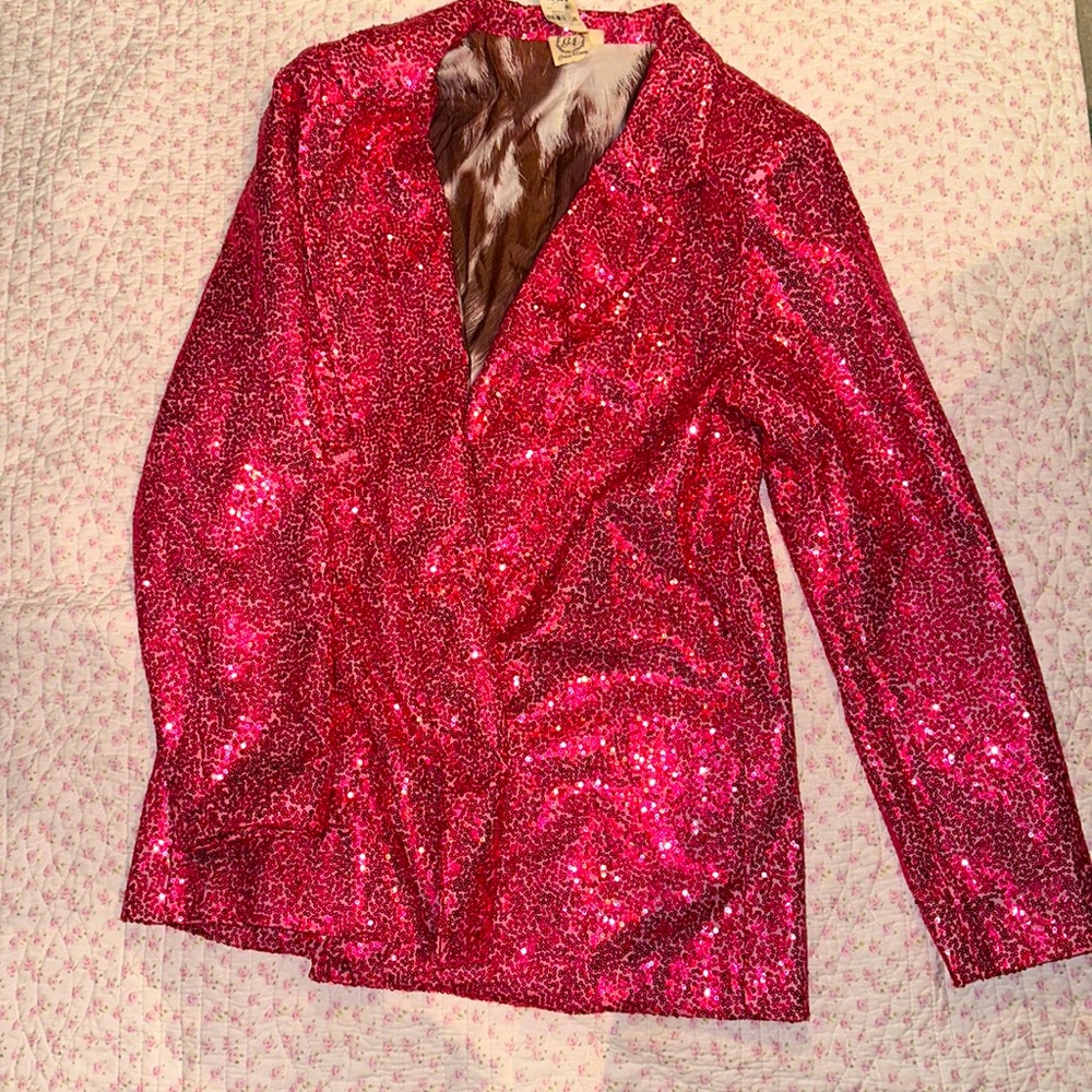Ladies Grace and Emma pink sequin blazer jacket Medium